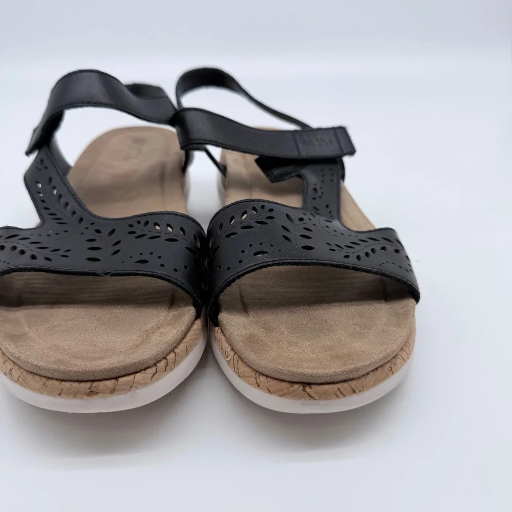 Earth Etrecent Black Leather Laser Cut Comfort Sandals Women 12M ETRECENT